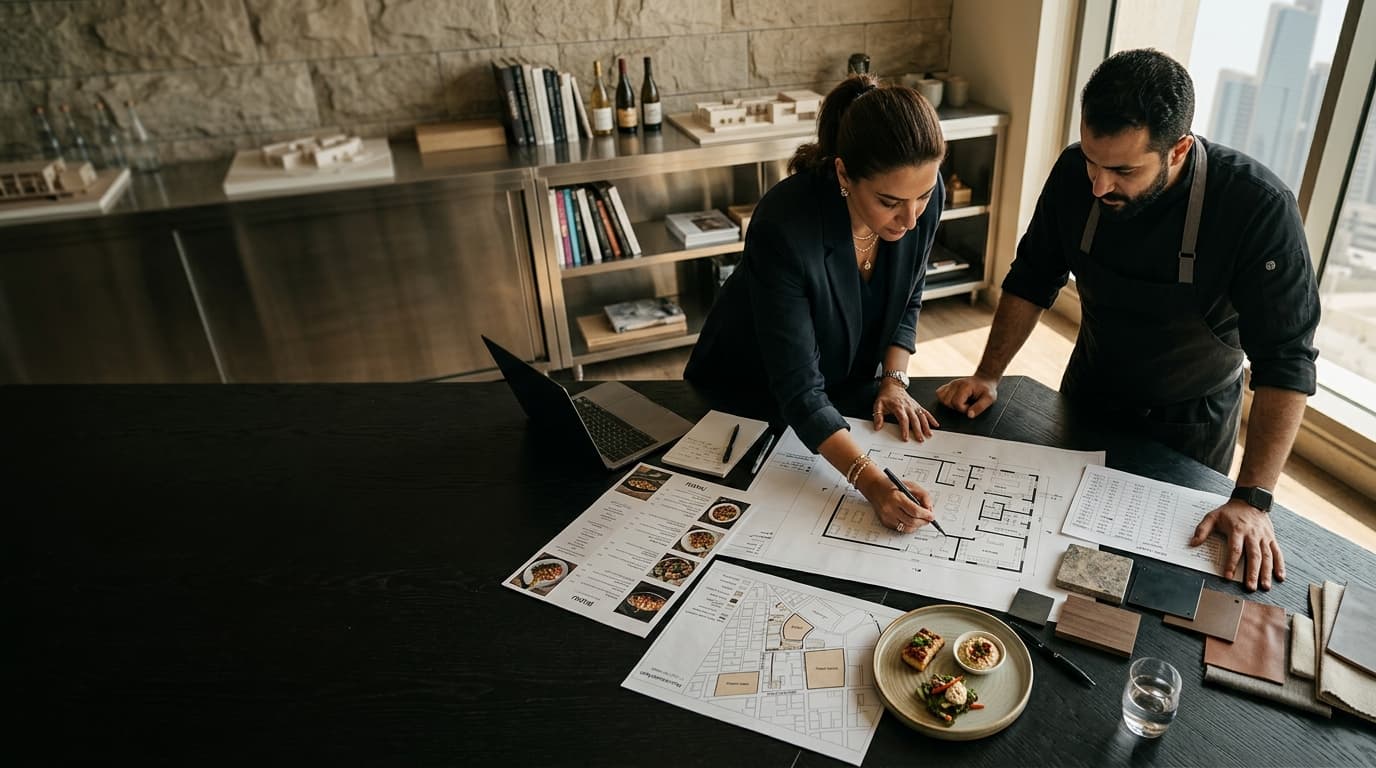 Chef reviewing restaurant site plan