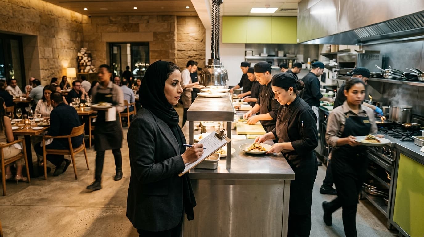 Consultant auditing restaurant o