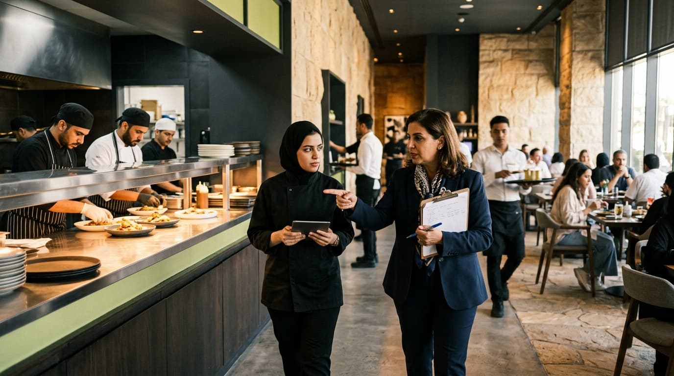 Consultant conducting restaurant