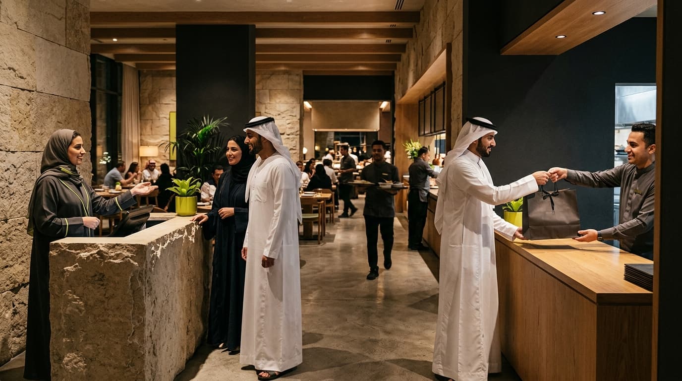 Host welcoming guests at restaurant