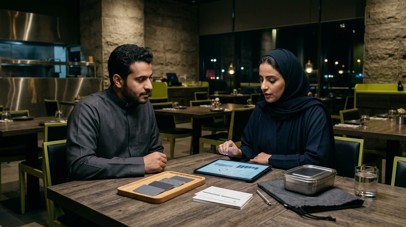 Manager reviewing restaurant delivery platform performance