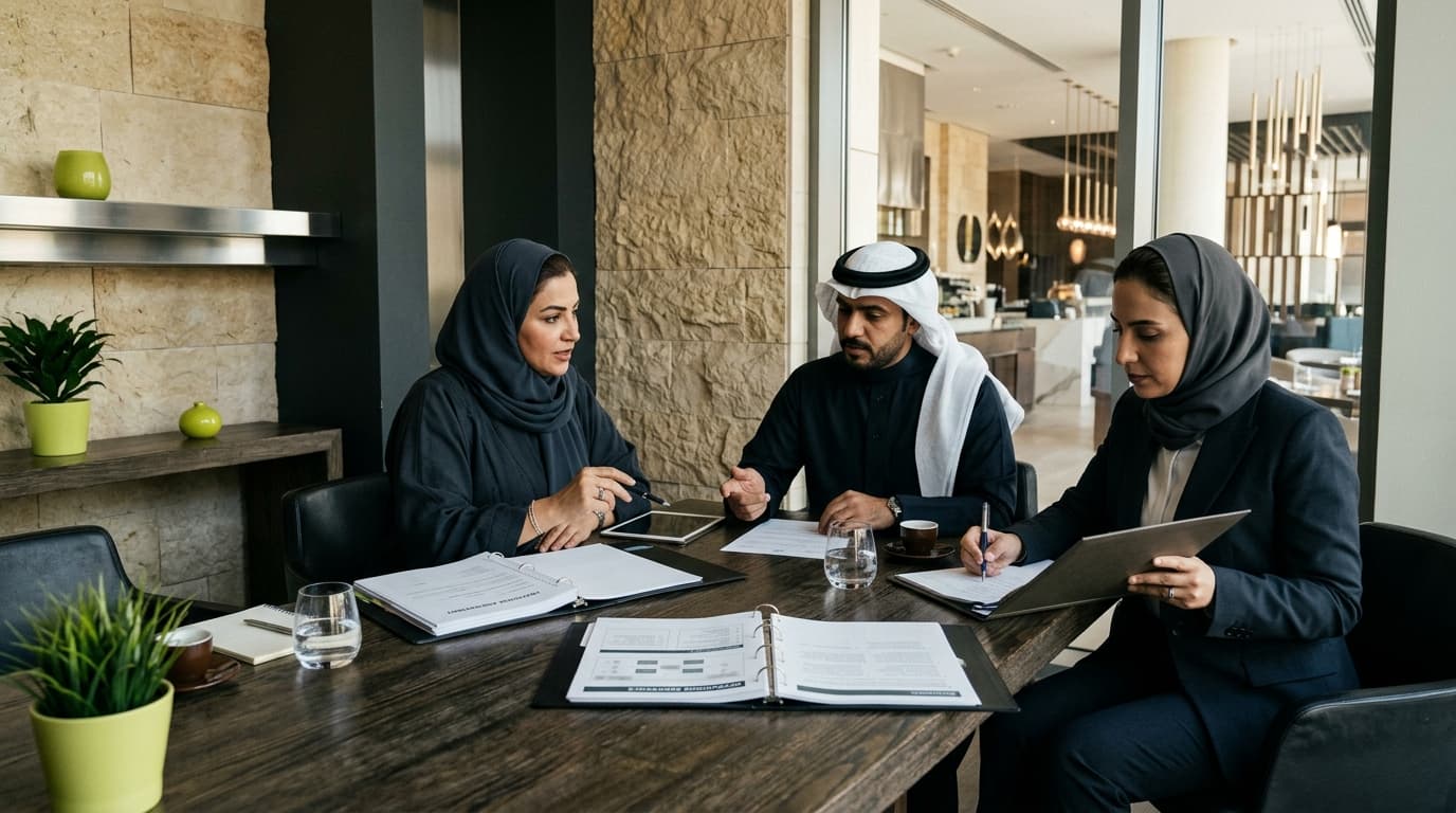 People reviewing restaurant agre