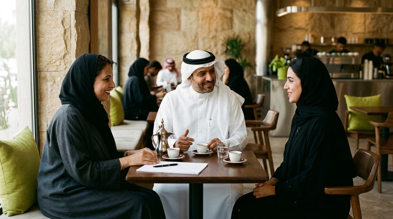 Professionals meeting in café