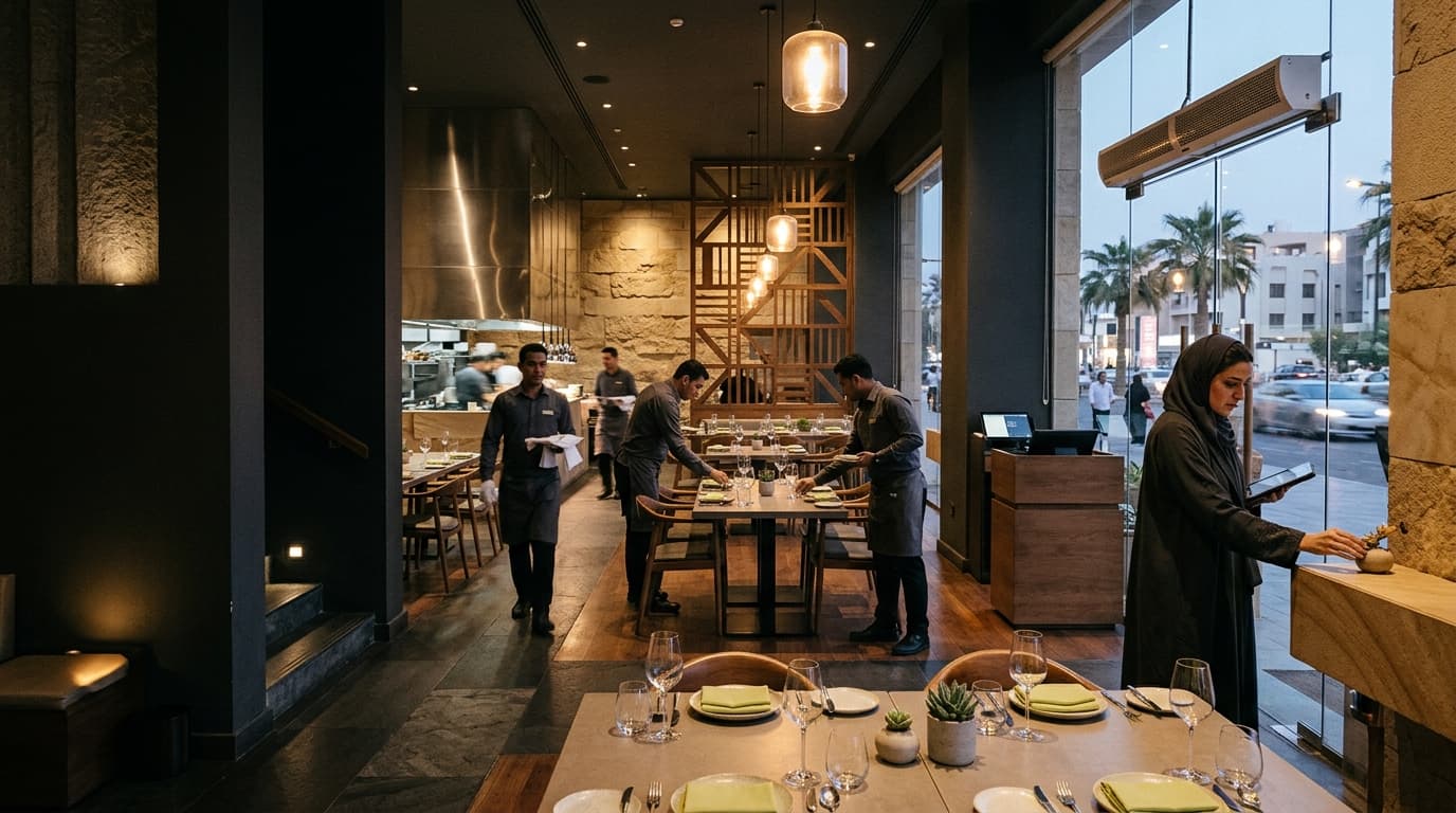 Restaurant staff preparing for o