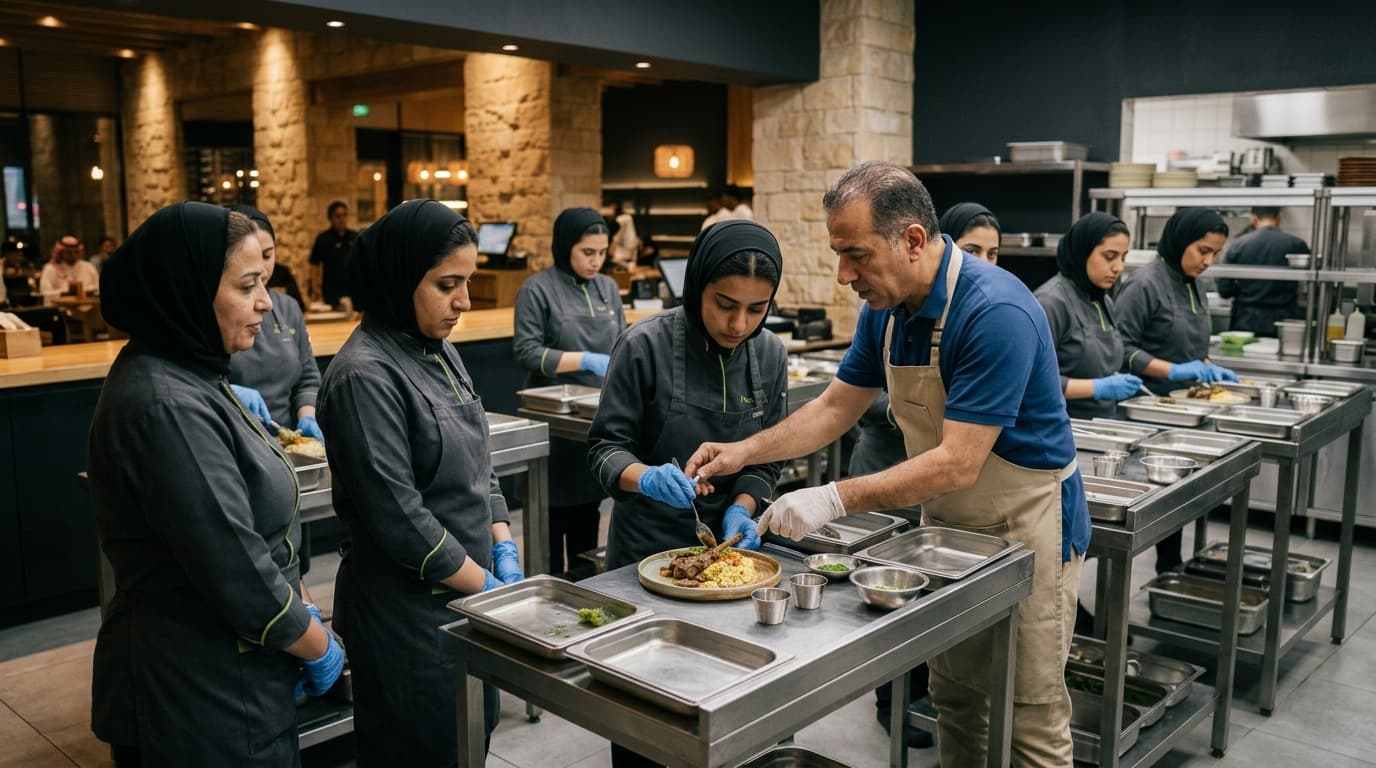 Trainees practicing food safety 